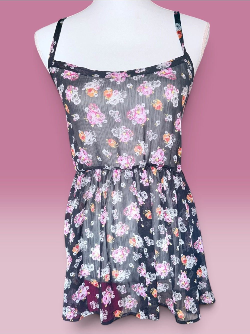 torrid Black Sheer Floral Camisole Dress with Pink & Orange Flowers